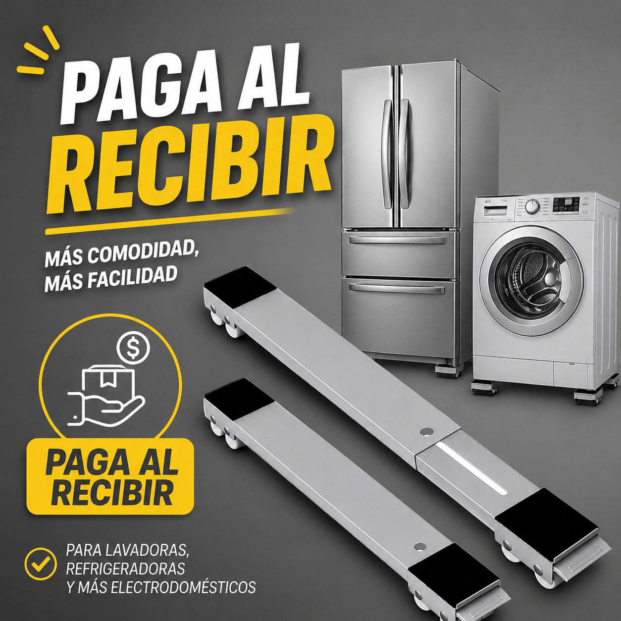 🔥 ¡50% OFF! Base Móvil Ajustable para Lavadora, Refrigeradora y Muebles Pesados